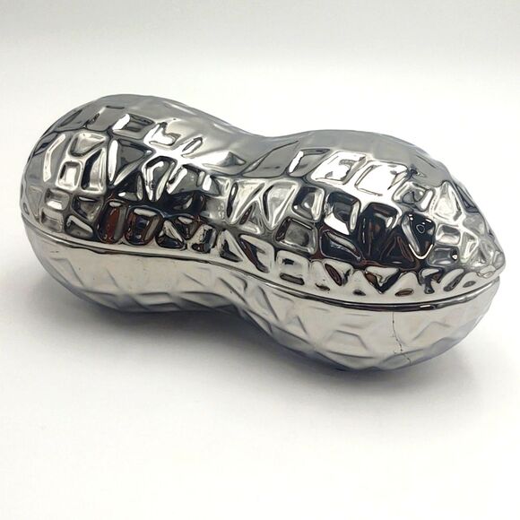 Unique Chrome Finish Ceramic Peanut Lidded Trinket Box - Silver - Picture 2 of 13
